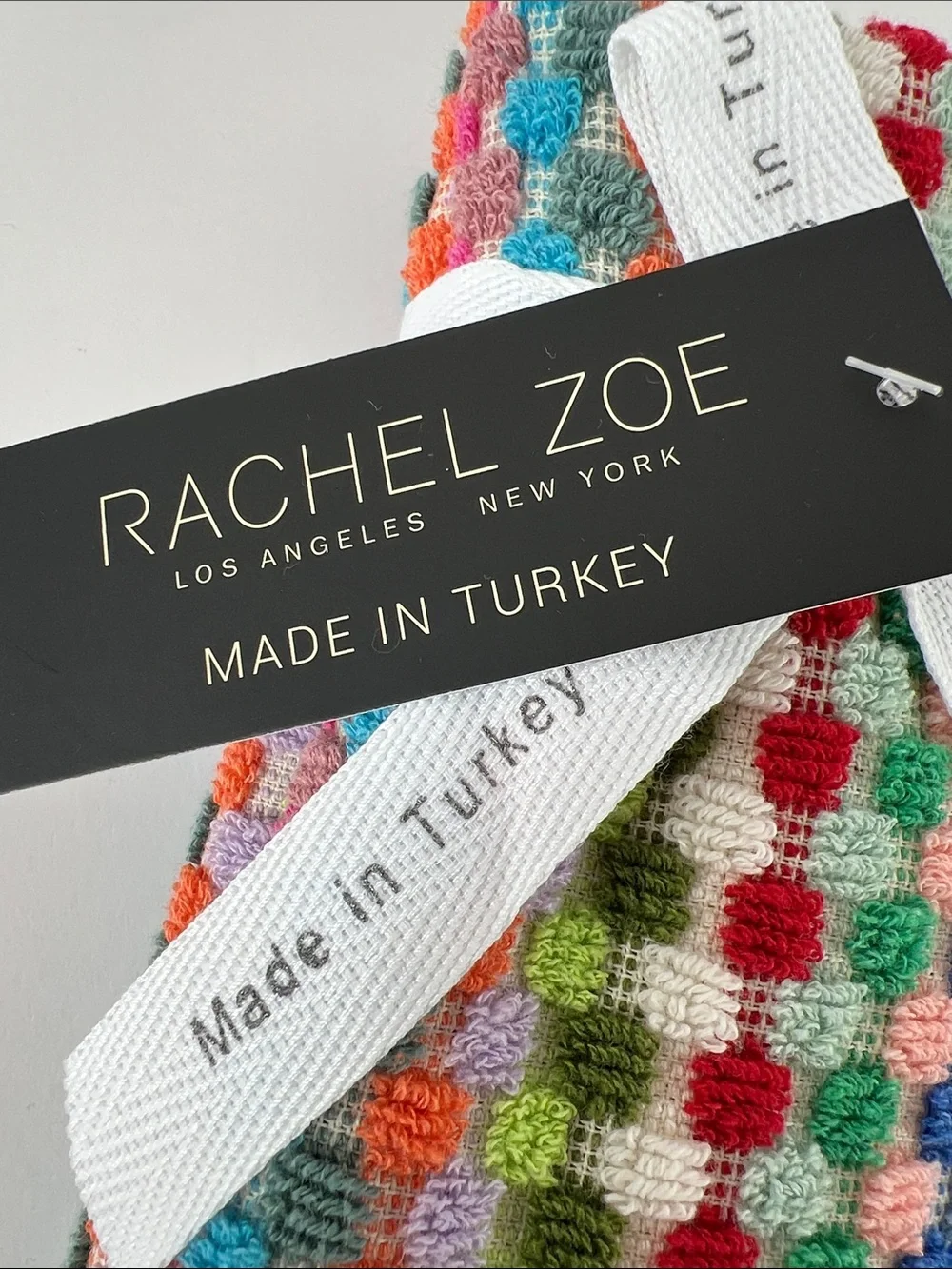 Rachel Zoe Hand Tip Towels Multicolor Stripe Dots Fringe Colorful 2 Pcs NEW